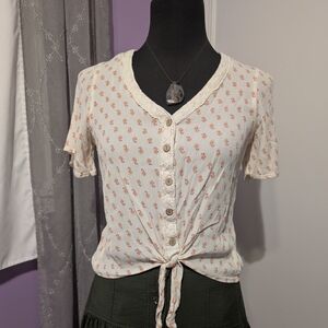 Hippie Rose Cream Button-Up Shirt with Pink Design